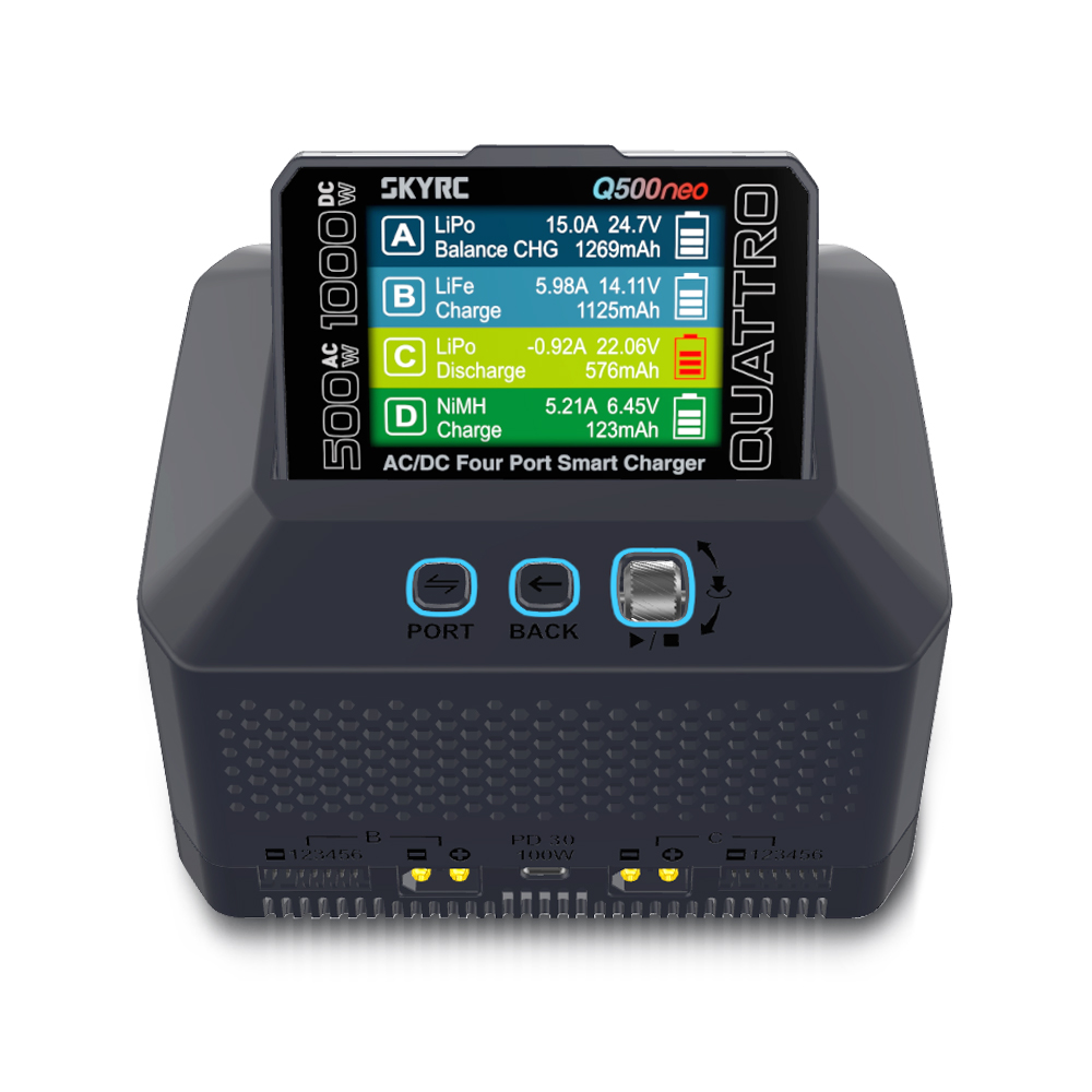 شاحن SKYRC Q500neo بـ 4 منافذ  - مراجعة Power Supply 500W وسعره